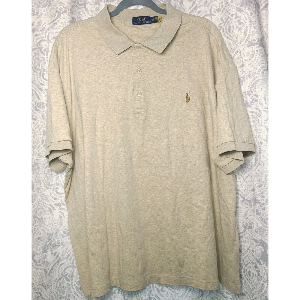 Polo Ralph Lauren Big & Tall Polo Shirt 2XB Beige Heather Pony Logo Short Sleeve
